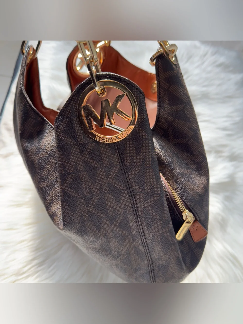 Michael Kors Brown Logo Tote Bag with Gold Hardware